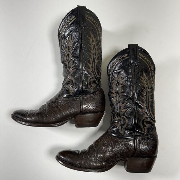 Tony Lama Black & Brown Leather Cowboy Boots-Stitch